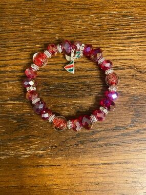 Avon Studio 1866 Holiday Angel Charm Bracelet Vintage Red Beaded Crystal NIB